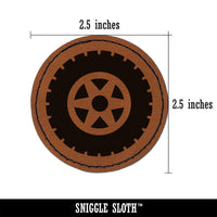 Wheel Tire Icon Round Iron-On Engraved Faux Leather Patch Applique - 2.5"