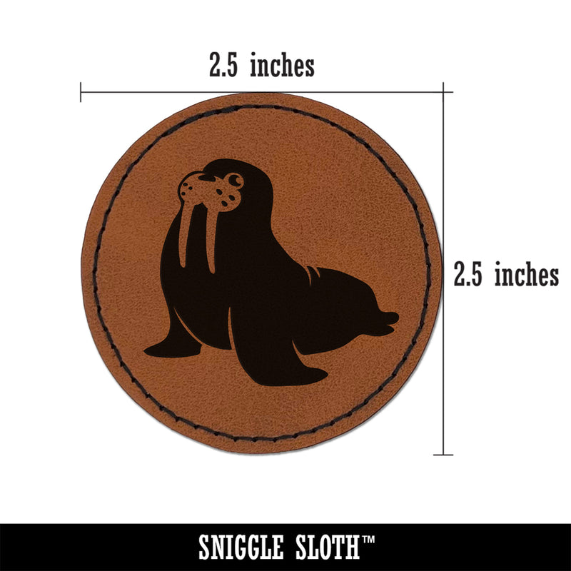 Wobbly Walrus Round Iron-On Engraved Faux Leather Patch Applique - 2.5"