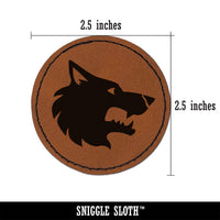 Wolf Head Side Profile Round Iron-On Engraved Faux Leather Patch Applique - 2.5"