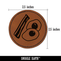 Bacon and Eggs Breakfast Round Iron-On Engraved Faux Leather Patch Applique - 2.5"