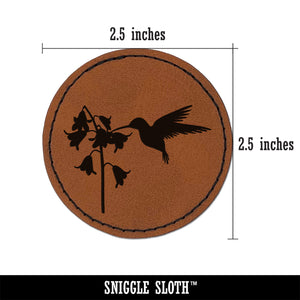 Hummingbird and Flower Round Iron-On Engraved Faux Leather Patch Applique - 2.5"