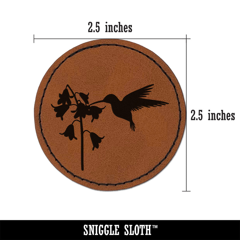 Hummingbird and Flower Round Iron-On Engraved Faux Leather Patch Applique - 2.5"