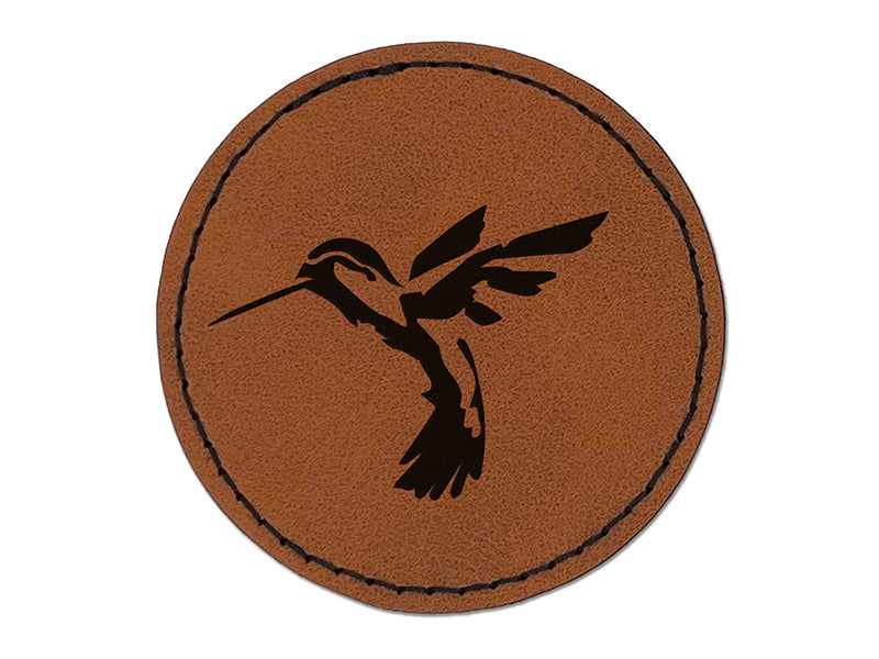 Hummingbird Sketch Round Iron-On Engraved Faux Leather Patch Applique - 2.5"