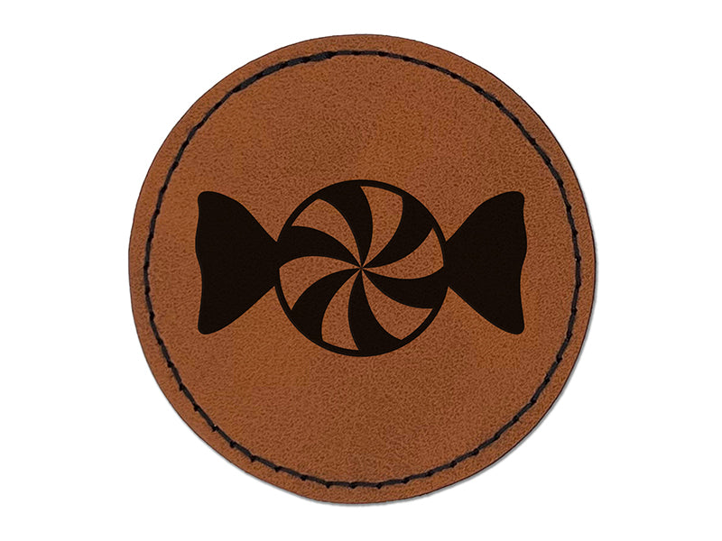 Peppermint Candy Round Iron-On Engraved Faux Leather Patch Applique - 2.5"