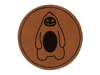 Sweet Yeti Abominable Snowman Round Iron-On Engraved Faux Leather Patch Applique - 2.5"