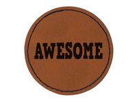 Awesome Fun Text Teacher Round Iron-On Engraved Faux Leather Patch Applique - 2.5"