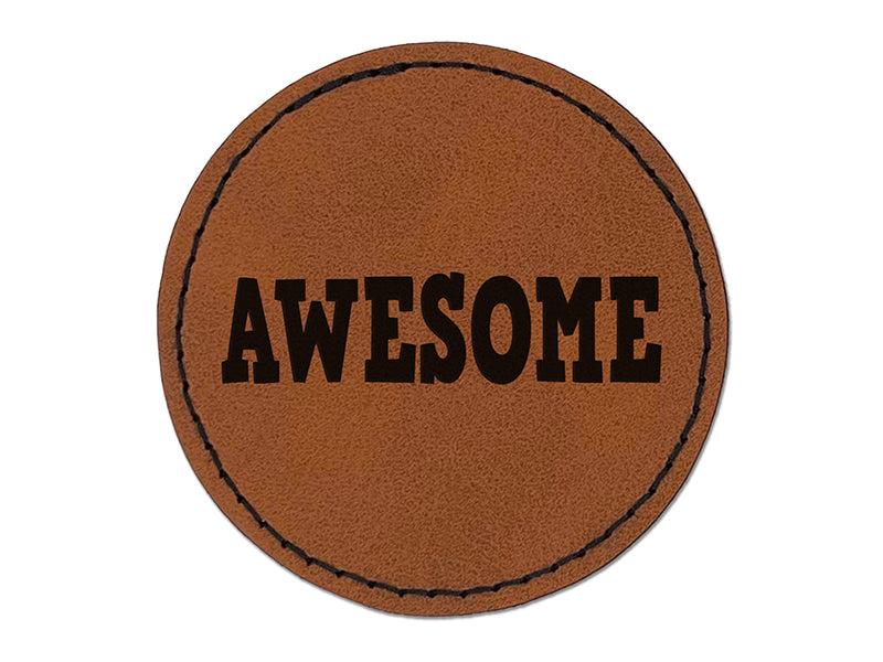 Awesome Fun Text Teacher Round Iron-On Engraved Faux Leather Patch Applique - 2.5"