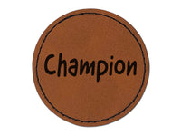 Champion Fun Text Teacher Round Iron-On Engraved Faux Leather Patch Applique - 2.5"