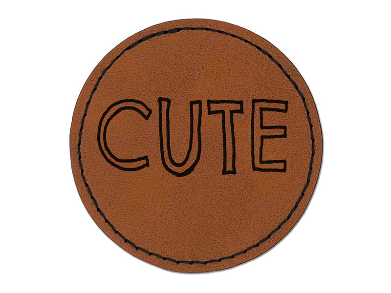 Cute Fun Text Round Iron-On Engraved Faux Leather Patch Applique - 2.5"