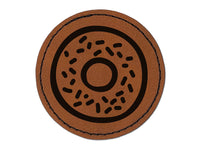 Donut Bagel Doodle Round Iron-On Engraved Faux Leather Patch Applique - 2.5"