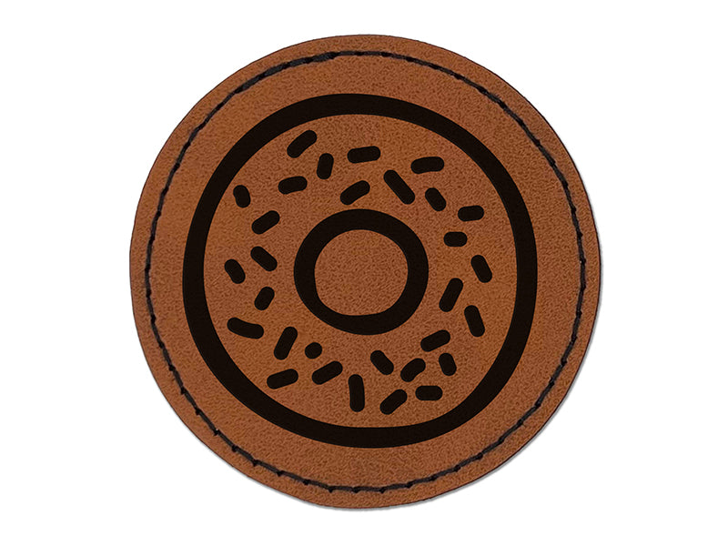 Donut Bagel Doodle Round Iron-On Engraved Faux Leather Patch Applique - 2.5"