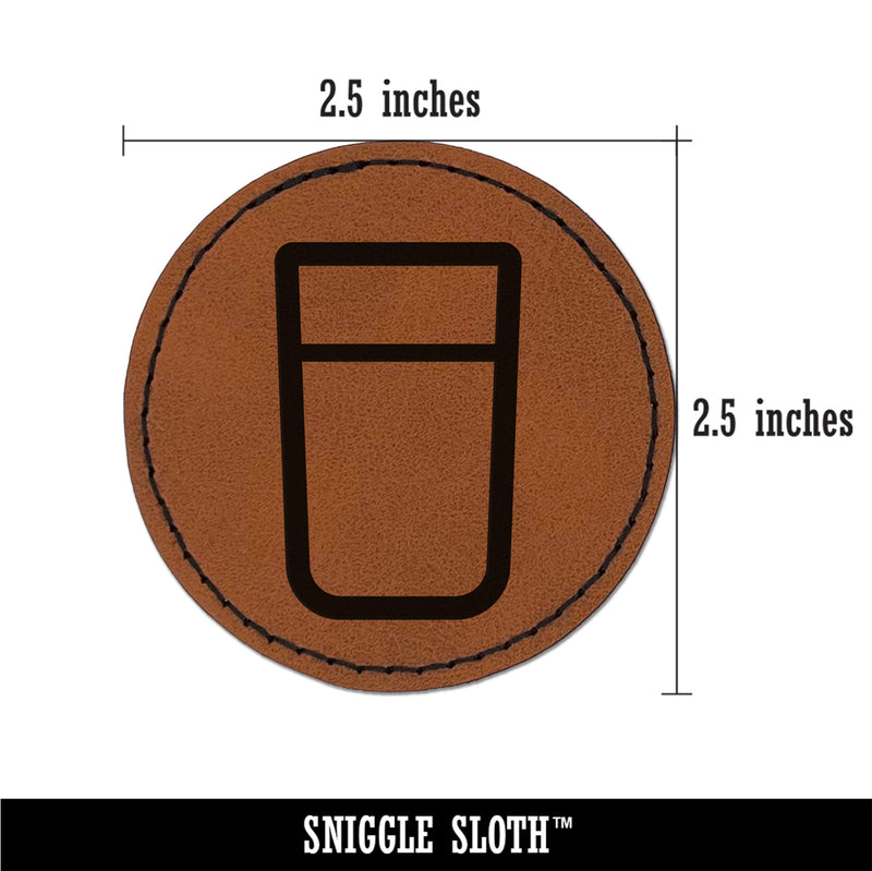 Drinking Glass Icon Round Iron-On Engraved Faux Leather Patch Applique - 2.5"