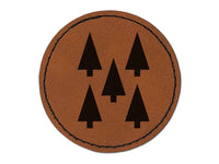 Forest Woodland Trees Round Iron-On Engraved Faux Leather Patch Applique - 2.5"