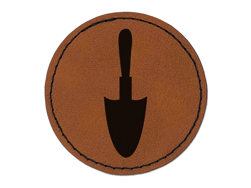Garden Trowel Shovel Solid Round Iron-On Engraved Faux Leather Patch Applique - 2.5"