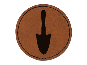 Garden Trowel Shovel Solid Round Iron-On Engraved Faux Leather Patch Applique - 2.5"