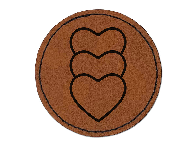 Heart Love Trio Round Iron-On Engraved Faux Leather Patch Applique - 2.5"