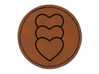 Heart Love Trio Round Iron-On Engraved Faux Leather Patch Applique - 2.5"