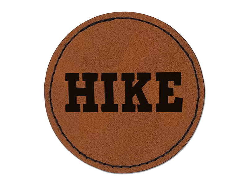 Hike Fun Text Round Iron-On Engraved Faux Leather Patch Applique - 2.5"