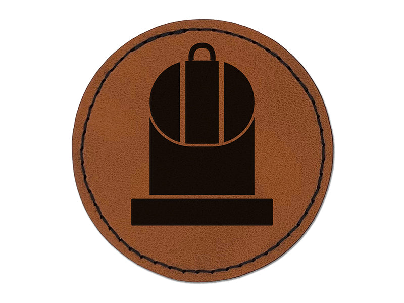 Hiking Hiker Camping Backpack Round Iron-On Engraved Faux Leather Patch Applique - 2.5"