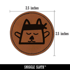 Ninja Kitty Cat Doodle Round Iron-On Engraved Faux Leather Patch Applique - 2.5"