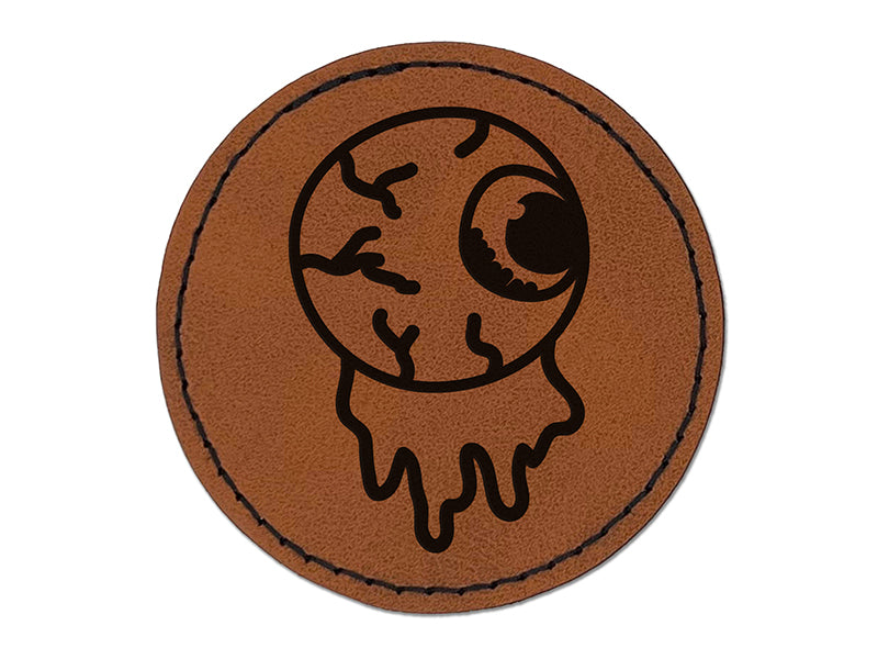 Oozing Eyeball Halloween Round Iron-On Engraved Faux Leather Patch Applique - 2.5"