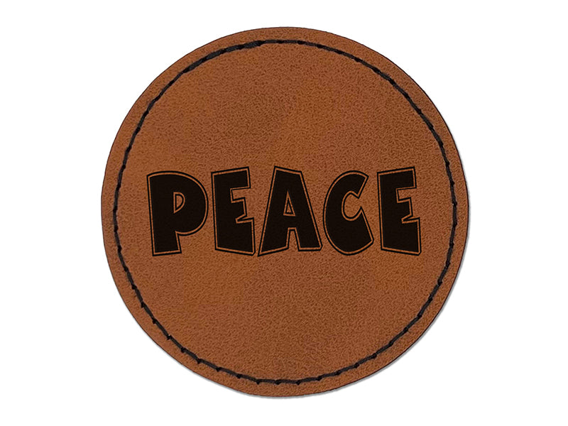 Peace Fun Text Round Iron-On Engraved Faux Leather Patch Applique - 2.5"