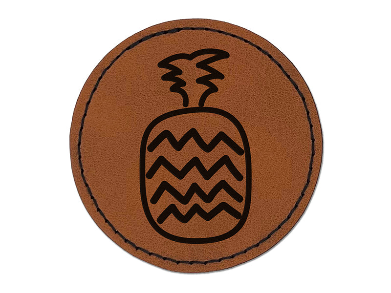 Pineapple Fun Doodle Round Iron-On Engraved Faux Leather Patch Applique - 2.5"