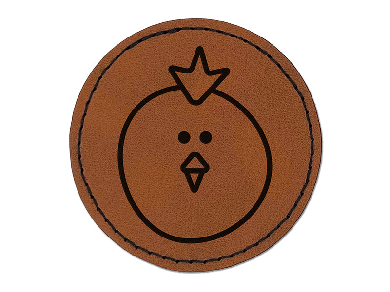 Rooster Chicken Head Cute Round Iron-On Engraved Faux Leather Patch Applique - 2.5"