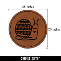 Sleepy Snail Round Iron-On Engraved Faux Leather Patch Applique - 2.5"