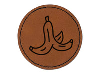 Slippery Banana Peel Round Iron-On Engraved Faux Leather Patch Applique - 2.5"