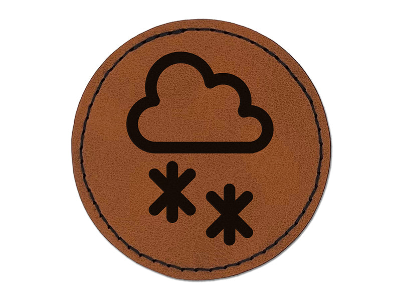 Snow Storm Icon Round Iron-On Engraved Faux Leather Patch Applique - 2.5"