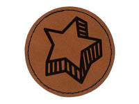 Star with Shadow Excellent Doodle Round Iron-On Engraved Faux Leather Patch Applique - 2.5"