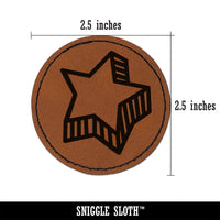 Star with Shadow Excellent Doodle Round Iron-On Engraved Faux Leather Patch Applique - 2.5"