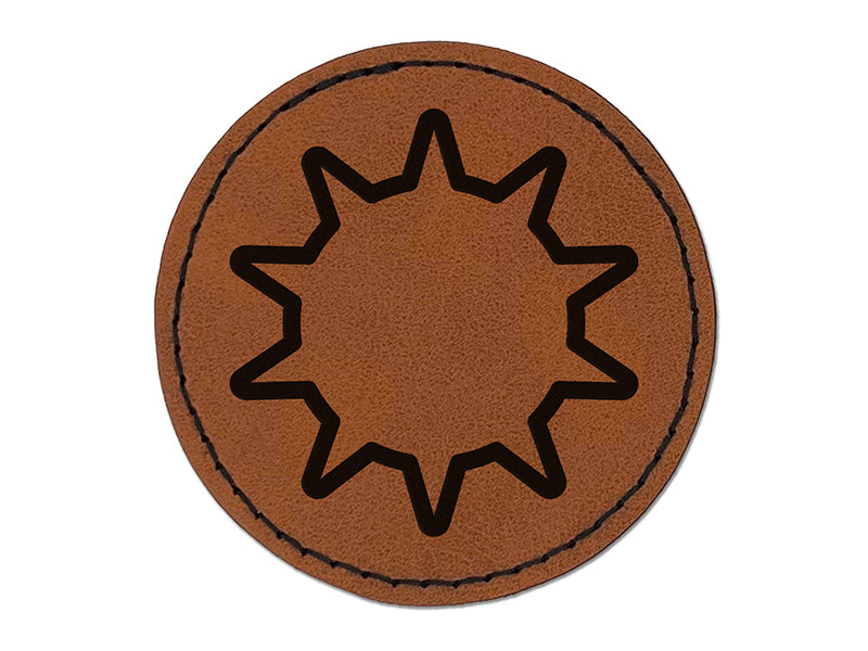 Sun Outline Round Iron-On Engraved Faux Leather Patch Applique - 2.5"