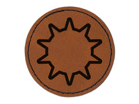 Sun Outline Round Iron-On Engraved Faux Leather Patch Applique - 2.5"