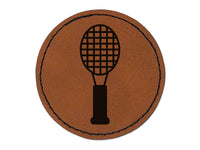 Tennis Racket Doodle Round Iron-On Engraved Faux Leather Patch Applique - 2.5"