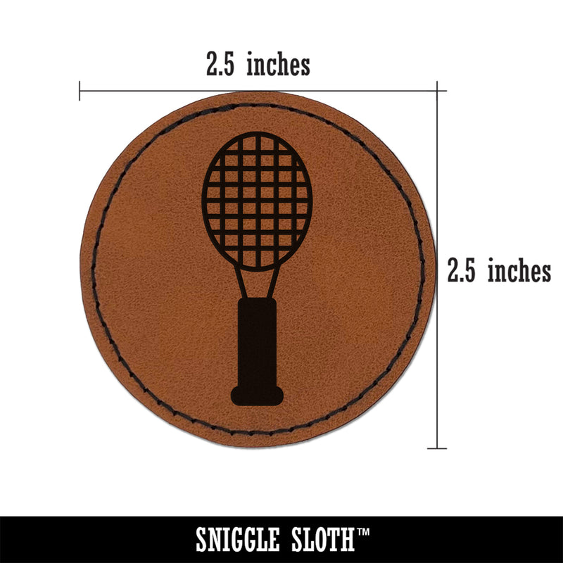 Tennis Racket Doodle Round Iron-On Engraved Faux Leather Patch Applique - 2.5"
