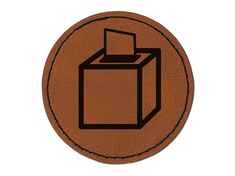 Tissue Box Round Iron-On Engraved Faux Leather Patch Applique - 2.5"