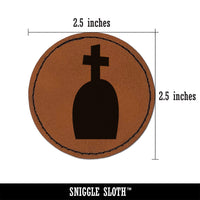 Tombstone Grave with Cross Halloween Round Iron-On Engraved Faux Leather Patch Applique - 2.5"