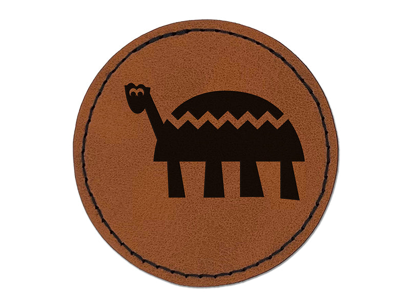 Totally Turtle Round Iron-On Engraved Faux Leather Patch Applique - 2.5"