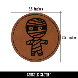 Wary Mummy Doodle Halloween  Round Iron-On Engraved Faux Leather Patch Applique - 2.5"