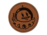 Alien Space Octopus Round Iron-On Engraved Faux Leather Patch Applique - 2.5"