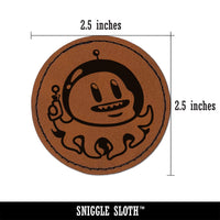 Alien Space Octopus Round Iron-On Engraved Faux Leather Patch Applique - 2.5"