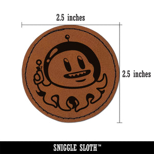 Alien Space Octopus Round Iron-On Engraved Faux Leather Patch Applique - 2.5"