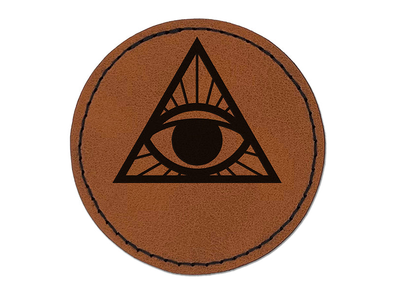 All Seeing Eye of Providence Round Iron-On Engraved Faux Leather Patch Applique - 2.5"