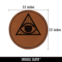 All Seeing Eye of Providence Round Iron-On Engraved Faux Leather Patch Applique - 2.5"