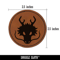 Asian Dragon Head Round Iron-On Engraved Faux Leather Patch Applique - 2.5"