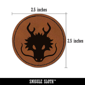 Asian Dragon Head Round Iron-On Engraved Faux Leather Patch Applique - 2.5"