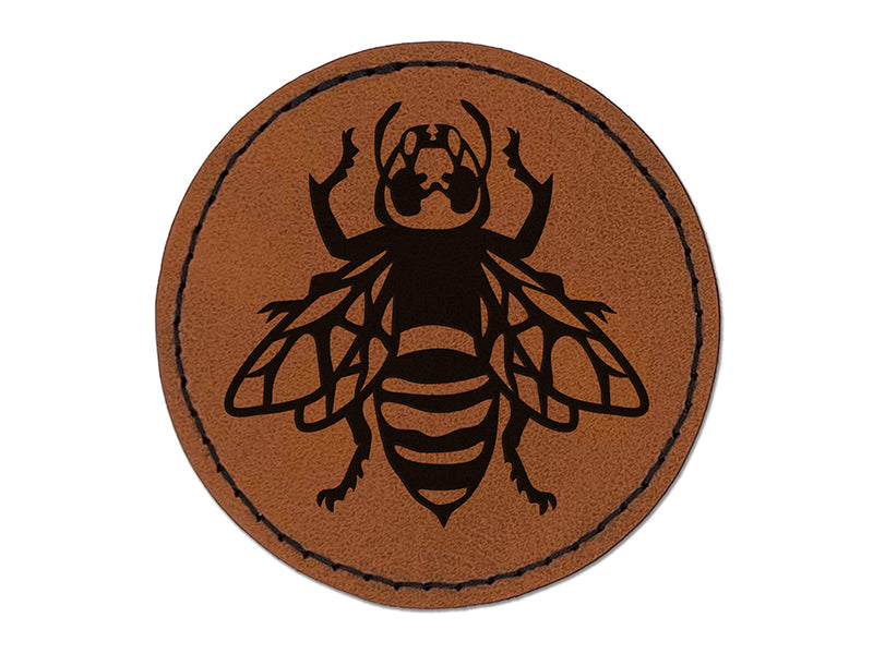 Asian Giant Murder Hornet Wasp Round Iron-On Engraved Faux Leather Patch Applique - 2.5"