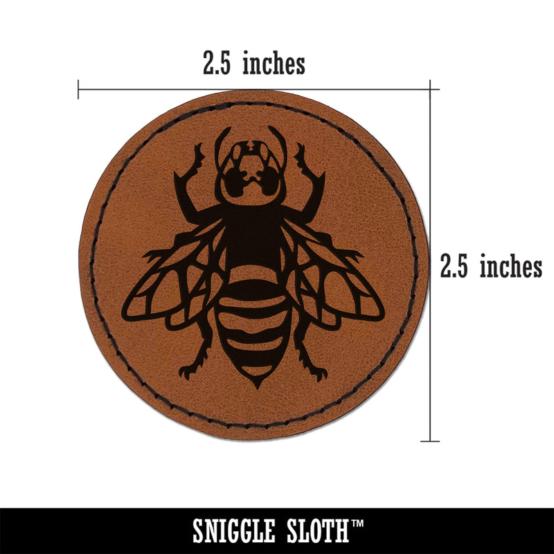 Asian Giant Murder Hornet Wasp Round Iron-On Engraved Faux Leather Patch Applique - 2.5"